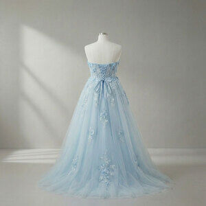 New Plus Size 18W Strapless Blue Prom Dress with 3D Lace